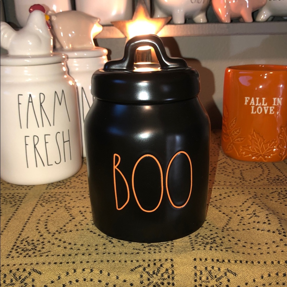 Rae Dunn BOO Baby Canister Black with Orange Lettering